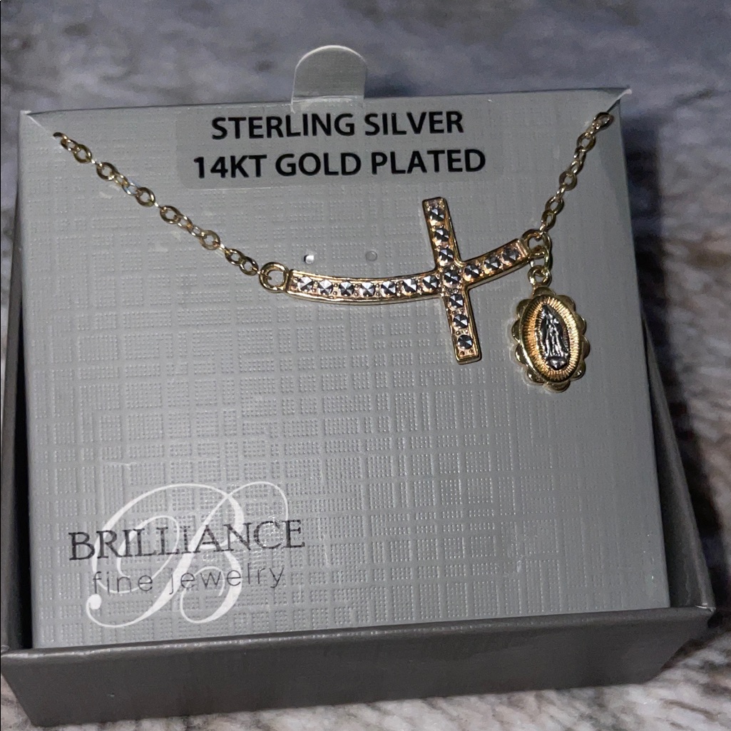 Brilliance Gold Plated Cross Necklace With Pendent Of Mother Mary